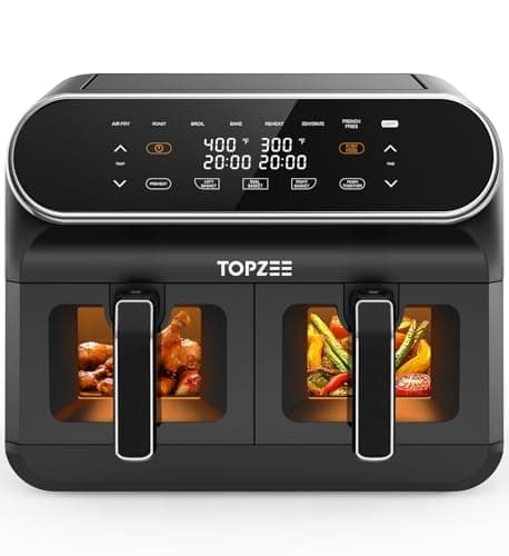 8-QT Large Air Fryer - Dual Basket Airfryer with Easy View Windows, Preheat, Air Fry, Roast, Broil, Bake, Dehydrate, 2 Independent 4 QT Nonstick Dishwasher Safe Baskets, Black