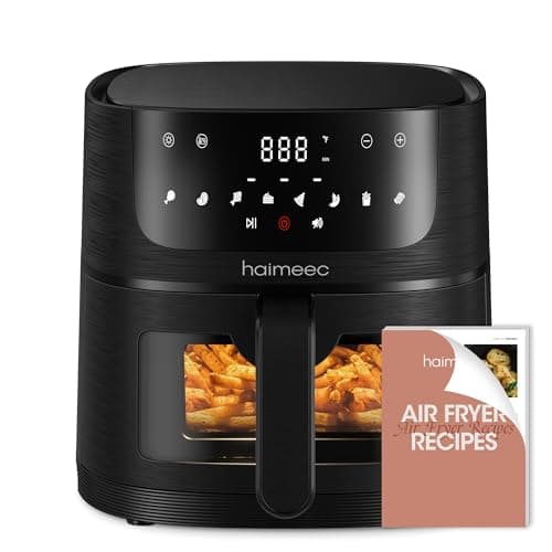 Air Fryer 8-in-1 with 6.3 Qt Capacity and Easy View Windows, Max 400F, 95% Less Oil, 100+ Recipes, Shake Reminder, Nonstick Basket for Roast, Bake, Dehydrate, Reheat, Broil-CT03