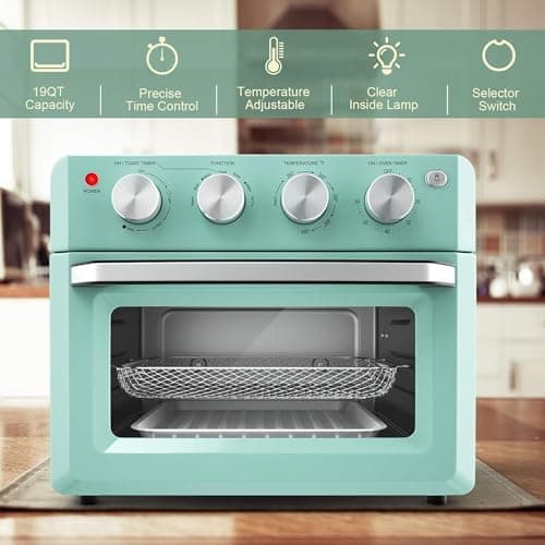 8 in 1 Air Fryer Toaster, 19QT/18L 360Convection Cooking Combo w/ 1-60 Min Timer, Countertop Oven w/ 250-475F Temp Control, Bake/Broil/Toast/Dehydrate/Reheat (Green)