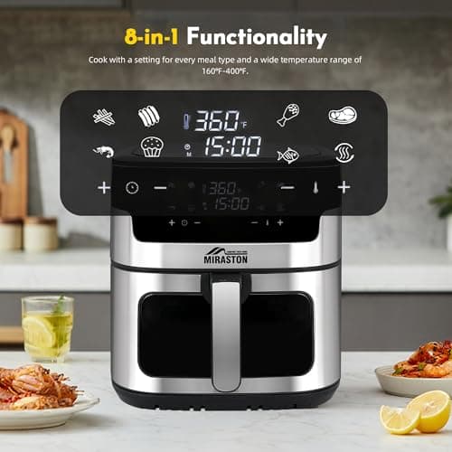 8.5QT Air Fryer, Nonstick Square Basket Family Size Digital Air Fryers, Smart Touchscreen with 8-Preset, Air Frying, Reheat Leftovers, Party Food, Fast Cooking, Dishwasher-Safe, for Kitchen