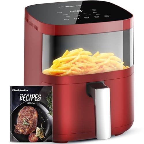 Air Fryer, Beelicious 8-In-One Smart Compact 4QT Air Fryers, with Viewing Window, Shake Reminder, 450°F Digital Airfryer with Flavor-Lock Tech, Dishwasher-Safe & Nonstick,Fit for 1-3 People, Red