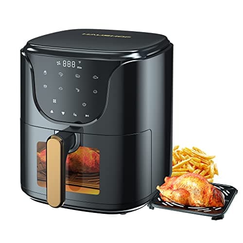 HAUSHOF 5.8 QT Air Fryer Small Oven, Digital Oil-Less Cooker Airfryer, 8 Presets Cooking Functions, Roast, Bake, Reheat, Cook Quikly with Nonstick Tray, Black