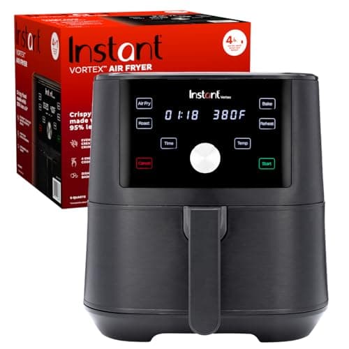 Instant Pot Vortex 6QT XL Air Fryer, 4-in-1 Functions that Crisps, Roasts, Reheats, Bakes for Quick Easy Meals, 100+ In-App Recipes, is Dishwasher-Safe, from the Makers of Instant Pot, Black