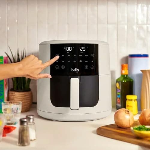 Bella-Pro SmartCrisp 8-Quart Air Fryer, Digital Touchscreen, Nonstick Ceramic Coating, 6 Cooking Presets, 1700W Power, Oil-Free Cooking, Family-Sized Capacity, Dishwasher-Safe, Oatmilk