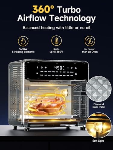 Air Fryer French Door Oven,15.8 Qt Toaster Oven Countertop Combo,18 Presets & 1 Preheat & Light, Airfryer Basket,Wire Rack,Baking Pan,Crumb Tray,Compact Design,Stainless Steel,Small