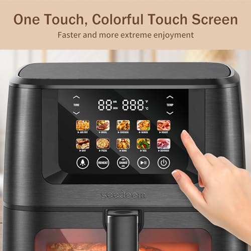 SEEDEEM Max XL Air Fryer, 8 Quart, 10-in-1 Hot Air Fryer Oven with Color LCD Display Touchscreen, Air Fryer Toaster Oven Combo with ClearCook Cooking Window,Broil, Roast, Dehydrate, Bake, Black