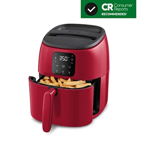 DASH Tasti-Crisp™ Electric Air Fryer Oven, 2.6 Qt., Red – Compact Air Fryer for Healthier Food in Minutes, Ideal for Small Spaces - Auto Shut Off, Digital, 1000-Watt