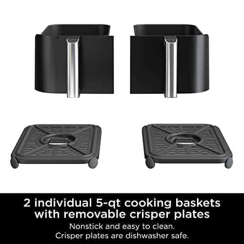 Ninja | Air Fryer | Finish Cooking Multiple Foods at the Same Time | 6-in-1 (Air Fry, Broil, Roast, Keep Warm, Dehydrate, Bake) | Fit up to 8lb Chicken Wings in the two 5 QT Baskets | DZ302