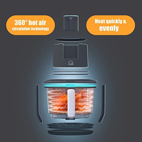 X&E Glass Air Fryer And Juicy Function Air Fryer Plus 6-in-1 Cooking Menus, 4.8 Quart Capacity with Touch Control Panel, 360° Visible Glass Cup, Tender Roast, Digital Electric Hot Airfryer