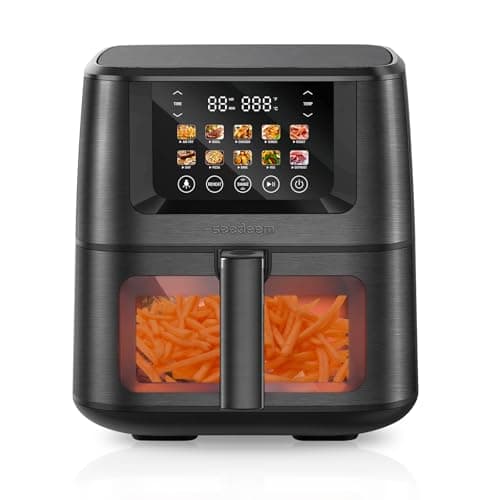 SEEDEEM Max XL Air Fryer 8QT, 10-in-1 Digital Air Fryer Oven with Color Touchscreen & Viewing Window, Toaster Oven Combo for Broil, Roast, Dehydrate, Bake – Black