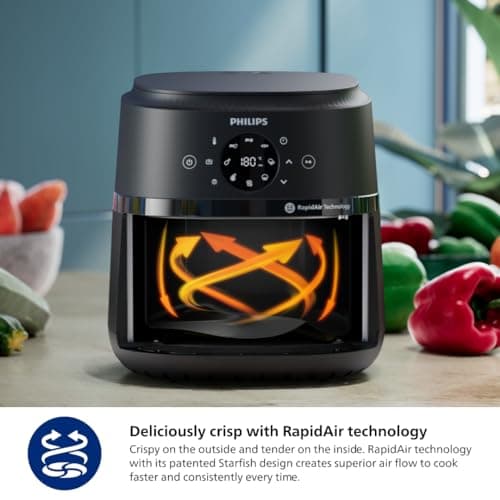 Philips 2000 Series Airfryer - 4.4 qt (4.2 l) Pan, 13 Cooking Functions, RapidAir Technology, Healthy Cooking with 90% Less Fat, Efficient & Fast (NA220/00)