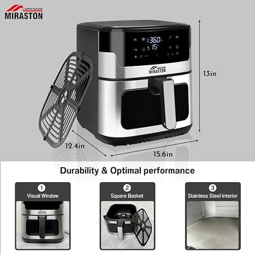 8.5QT Air Fryer, Nonstick Square Basket Family Size Digital Air Fryers, Smart Touchscreen with 8-Preset, Air Frying, Reheat Leftovers, Party Food, Fast Cooking, Dishwasher-Safe, for Kitchen