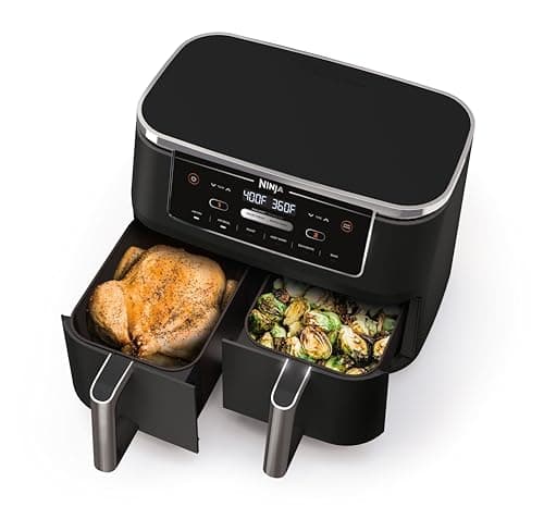 Ninja | Air Fryer | Finish Cooking Multiple Foods at the Same Time | 6-in-1 (Air Fry, Broil, Roast, Keep Warm, Dehydrate, Bake) | Fit up to 8lb Chicken Wings in the two 5 QT Baskets | DZ302