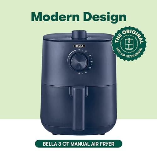 BELLA 3 Qt Manual Air Fryer Oven and 5-in-1 Multicooker with Removable Nonstick and Dishwasher Safe Crisping Tray and Basket, 1400 Watt Heating System, Matte Blue