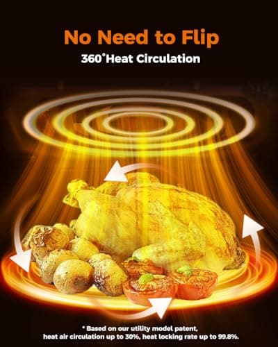 Bear Air Fryer, Stainless Steel Airfryer 8 Presets for Fast Family Meals, 6.4Qt Large Visible Window Temp Timer Adjustable Roast Bake Crisp French Fries Steak, Non Stick Basket Dishwasher Safe
