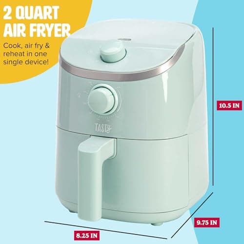 Personal Air Fryer, Healthier Meals in Minutes, Adjustable Temp Control up to 400°F, Easy-to-Use Design, Nonstick Basket and Tray Made without PFAS, PFOA, PFOS & PTFE, 900 Watts, 2-Quart, Aqua