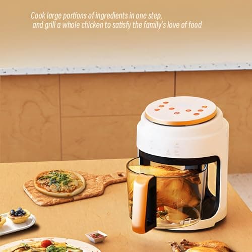 Glass Air Fryer,1100W 4.2Qt Smart Compact Air Fryers,360° Viewing Window,3d Three-Dimensional Hot Air Circulation Evenly,Cooks Quickly, 95% Less Oil for Healthier Meals, Easy To Clean,White