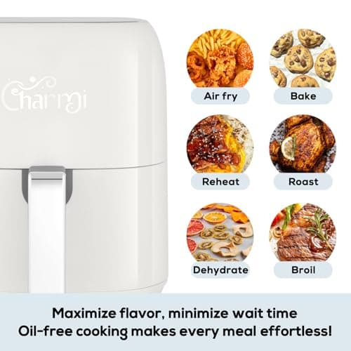 Charmi Large 5QT Air Fryer, Stylish Retro Design, Beautiful Vintage Inspired, Digital Touchscreen, 8-in-1 Cooking Presets, Dishwasher Safe, Nonstick Basket (Lunar White)