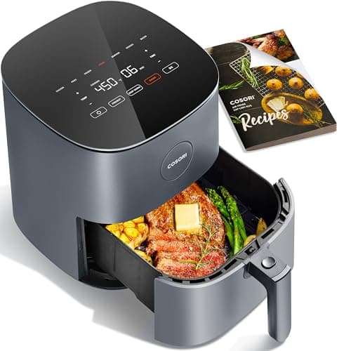 COSORI Air Fryer Pro 9-in-1, Compact 5QT, 450℉: Half Time & Chef-Grade Cook, One-Wipe Clean Glass Panel, 130+ In-App Recipes with Nutritional Info, Nonstick & Dishwasher-Safe Basket, Gray
