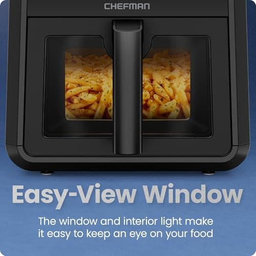 Chefman Air Fryer TurboFry 7-Qt, 6-in-1 High-Powered 450°F Cooking for Crispier Results, Compact Space-Saving Design, Air Fry, Bake, Broil, Reheat, Dehydrate, Defrost, Fast & Even Cooking – Black