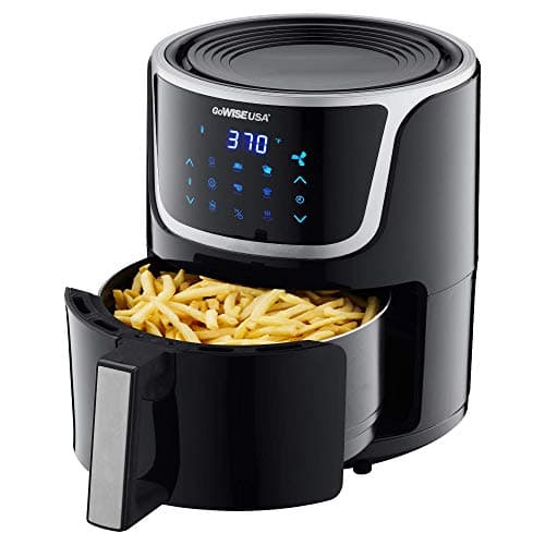 GoWISE USA GW22966 Fryer & Dehydrator Electric Air Fryer with Digital Touchscreen + Recipe Book, 5-Qt, Black/Silver