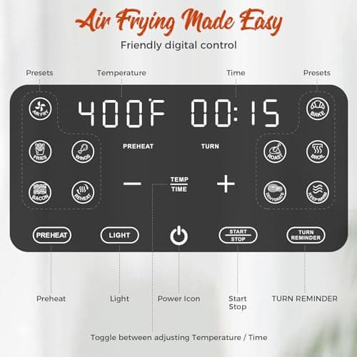 Kitchen Elite®Air Fryer with 360° turbo airflow technology, 8 Preset Functions, 8 Qt Family Size with Probe Thermometer ,Nonstick Square Air Fryer Basket with Window, Auto Shut Off Feature, Black