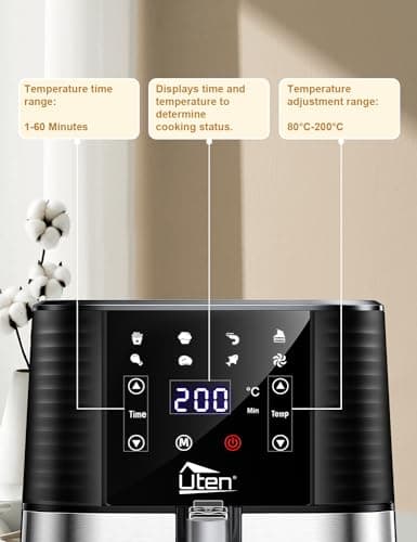 5.5L Air Fryer, Electric Oilless Cooker with LED Digital Touchscreen, 7 in 1 Uten Hot Oven Cooker, 6 Quart Large Stainless Steel Non-Stick Air Frier Pot, 1700W(Silver Black)