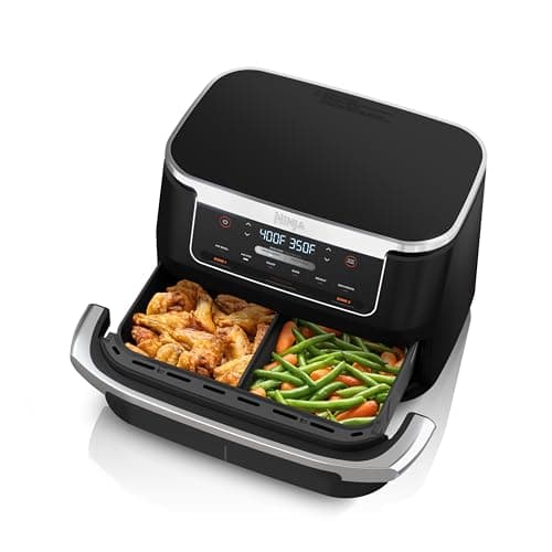 Ninja DZ071 Foodi 6-in-1 DualZone FlexBasket Air Fryer with 7-QT MegaZone & Basket Divider, Large Proteins & Full Meals, Smart Finish Cook 2 Foods 2 Ways, Large Capacity, Air Fry, Bake & More, Black (Renewed)
