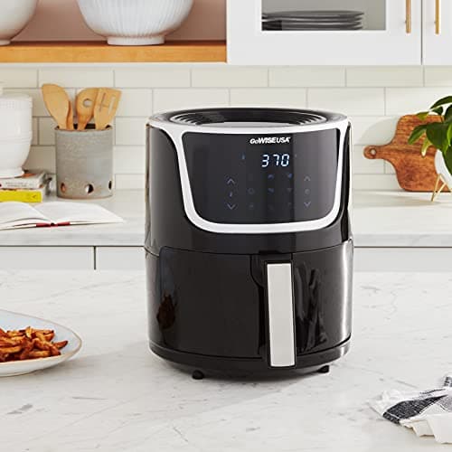 GoWISE USA GW22966 Fryer & Dehydrator Electric Air Fryer with Digital Touchscreen + Recipe Book, 5-Qt, Black/Silver