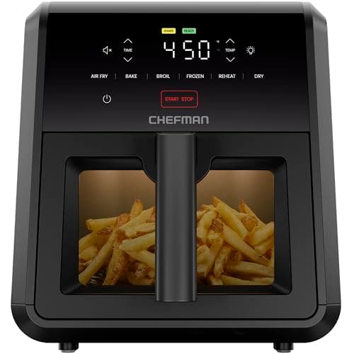 Chefman Air Fryer TurboFry 7-Qt, 6-in-1 High-Powered 450°F Cooking for Crispier Results, Compact Space-Saving Design, Air Fry, Bake, Broil, Reheat, Dehydrate, Defrost, Fast & Even Cooking – Black
