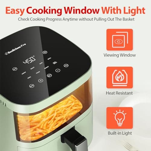 Air Fryer, Beelicious 8-in-1 Smart Compact 4QT Air Fryers, with Viewing Window, Shake Reminder, 450°F Digital Airfryer with Flavor-Lock Tech, Dishwasher-Safe & Nonstick,Fit for 1-3 People, Avo Green