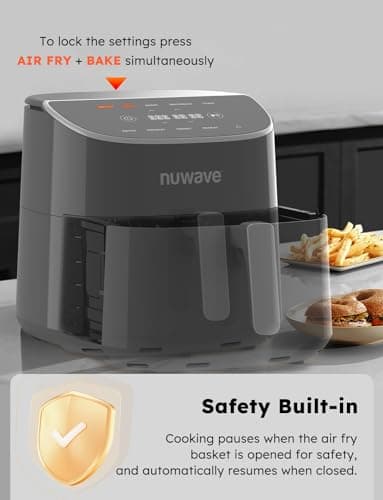 Nuwave Brio Plus 8 Qt Air Fryer, PFAS Free, New & Improved, Digital Touch Screen, Cool White Display, 50°F~400°F in Precise 5°, 5 Cook Functions, 100 Presets & 50 Memory, 3 Wattages 700, 1500, 1800