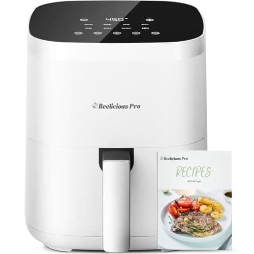 Air Fryer, Beelicious 8-in-1 Smart Compact 4QT Air Fryers,Shake Reminder,450°F Digital Airfryer with Flavor-Lock Tech,Tempered Glass Display,Dishwasher-Safe & Nonstick,Fit for 1-3 People,Bright White