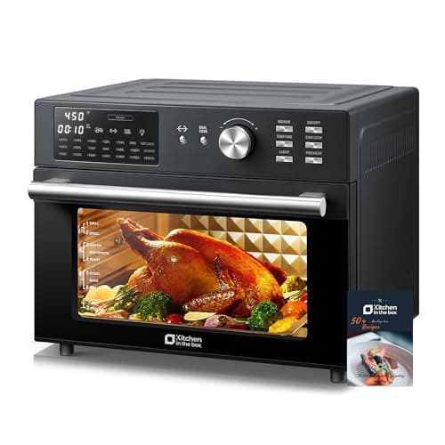 Kitchen in the box 32QT Extra Large Air Fryer Toaster Oven Combo, 21-in-1 Countertop Convection Toaster Oven with Rotisserie and Dehydrate, 6 Accessories, 1800W Dual Cook Preset (Classic Black)