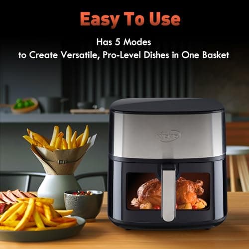 Air Fryer 8 in 1, Large 8.5 QT Airfryer with Easy View Windows,MAX 450℉ for Crispy, 85% Less Oil, Fast Roast, Preheat, Shake, Bake, Non-Stick Basket for Easy Clean, With Professional Recipes
