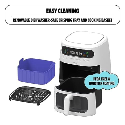 CRUX x Marshmello 8.0 QT Digital Air Fryer with TurboCrisp Technology, Touch Screen Temperature Control, Timer and Auto Shut-off, Fully Programmable, White