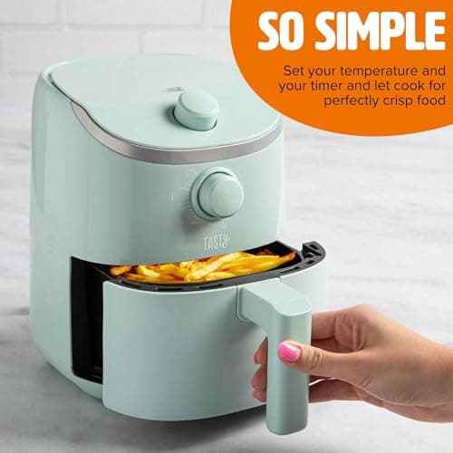 Personal Air Fryer, Healthier Meals in Minutes, Adjustable Temp Control up to 400°F, Easy-to-Use Design, Nonstick Basket and Tray Made without PFAS, PFOA, PFOS & PTFE, 900 Watts, 2-Quart, Aqua