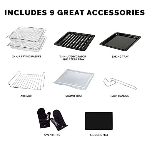 Kalorik MAXX® Digital 16-Quart Air Fryer Oven, 9-in-1 Countertop Toaster Oven and Air Fryer Combo, 21 Smart Presets, 9 Easy-to-Clean Accessories, 1600W, Stainless Steel, AFO 50932 OW
