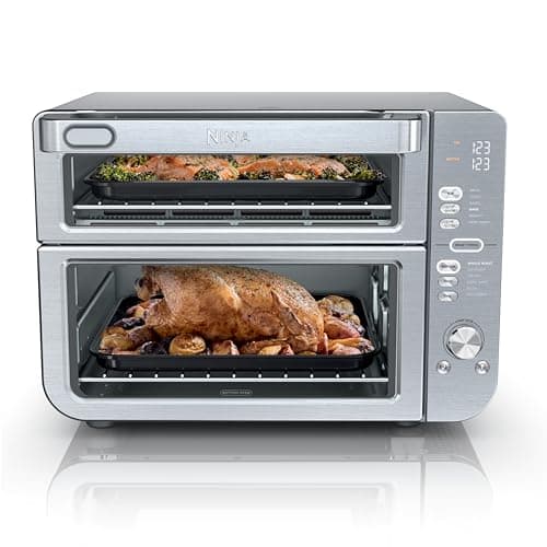 Ninja Air Fryer & Toaster Oven, Double Stack XL, Countertop Oven, 12-in-1 Fits 4.5lb Chicken, Pizza, Bagel, 6lbs of Wings, SmartFinish Cook 2 Different Meals at the Same Time, Stainless Steel, DCT601