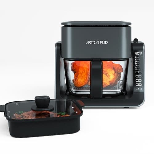 4.2 QT+1.3 QT Small Air Fryer non toxic, 2-in-1 Glass Air Fryer & Grill Pan Combo for kitchen, 7 Presets, 105-450℉, Portable Healthy Cooking, Non-Stick, Multi-Function for Frying, Griddle & Baking