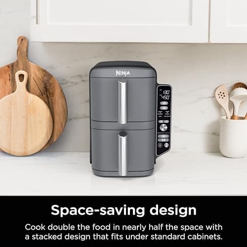 Ninja Air Fryer, 10QT DoubleStack XL 2-Basket, Compact Design, Cooks 5lb Whole Chicken, Feeds Up to 8 People, 6-in-1 Air Fryer, Roast, Bake & More, Easy to Clean, Dishwasher Safe Parts, Grey, SL401