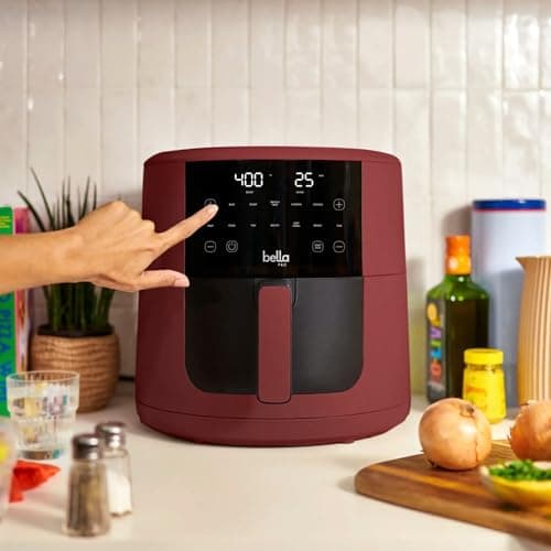 Bella-Pro SmartCrisp 8-Quart Air Fryer, Digital Touchscreen, Nonstick Ceramic Coating, 6 Cooking Presets, 1700W Power, Oil-Free Cooking, Family-Sized Capacity, Dishwasher-Safe, Brick
