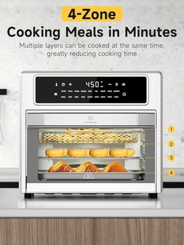 Air Fryer Toaster Oven Combo, 26.4 Qt Convection Oven Countertop, 18-in-1, Stainless Steel Large Airfryer, 4 Zone with Accessories, Digital Full Touch Screen, Easy to Clean