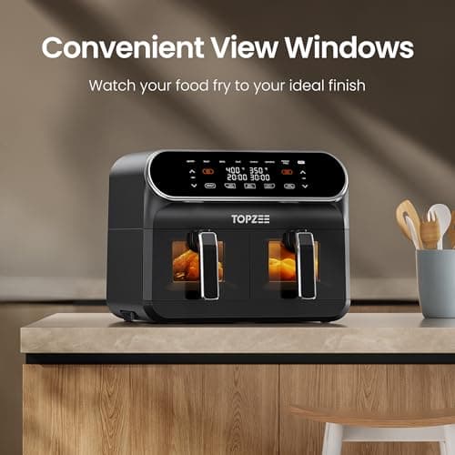 8-QT Large Air Fryer - Dual Basket Airfryer with Easy View Windows, Preheat, Air Fry, Roast, Broil, Bake, Dehydrate, 2 Independent 4 QT Nonstick Dishwasher Safe Baskets, Black