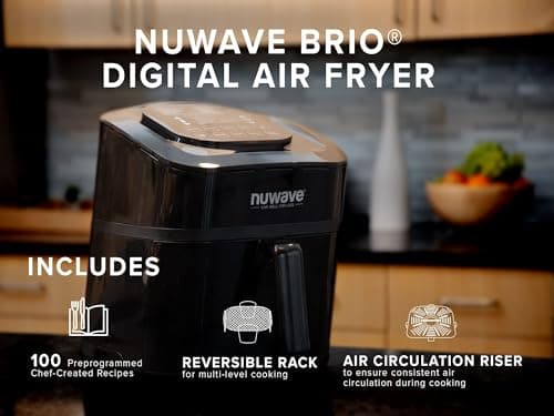 NUWAVE Brio 7-in-1 Air Fryer Oven, 7.25-Quart with One-Touch Digital Controls, Non-Stick Air Circulation Riser & Reversible Rack Included