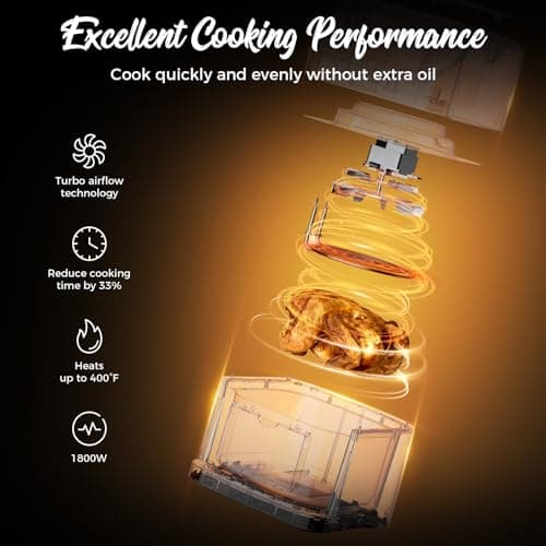 Kitchen Elite®Air Fryer with 360° turbo airflow technology, 8 Preset Functions, 8 Qt Family Size with Probe Thermometer ,Nonstick Square Air Fryer Basket with Window, Auto Shut Off Feature, Black