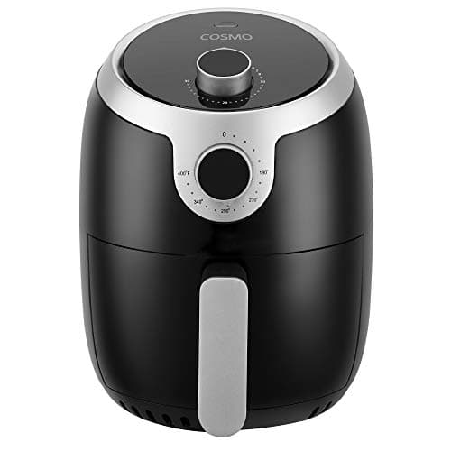 COSMO COS-23AFAKB 2.3 Quart Electric Small Air Fryer with Temperature Control, Timer, Auto Shut-Off, Non-Stick Frying Tray, 1000W Compact Mini Air Fryer (2.3 Quarts, Stainless Steel/Black)