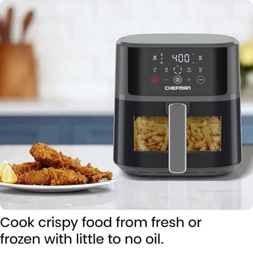 Chefman Air Fryer – 6 QT Compact Airfryer for Quick & Easy Meals, Features Hi-Fry Technology for Extra Crisp, Easy-View Window, Touch Controls with 4 Presets, Nonstick & Dishwasher Safe Basket - Grey