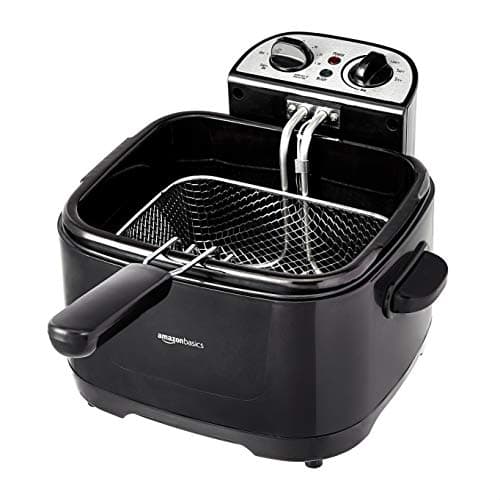 Amazon Basics 2.1-Qt (2.0L) Deep Fryer with Basket, 8-Cup Capacity, Stainless Steel Exterior, Viewing Window, Temperature Control, Black & Silver, 1500W