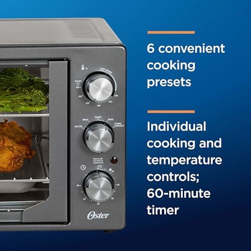 Oster Extra Large French Door Air Fryer Oven, 6 Cooking Functions, 60-Minute Timer, Stainless Steel Countertop Appliance